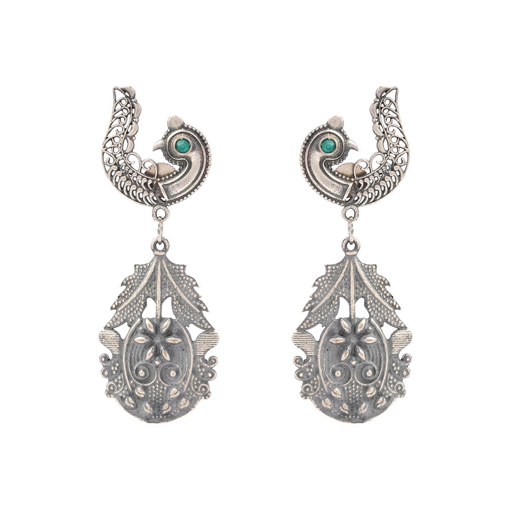 Suvarna- Silver Brass Oxidised dangler earrings