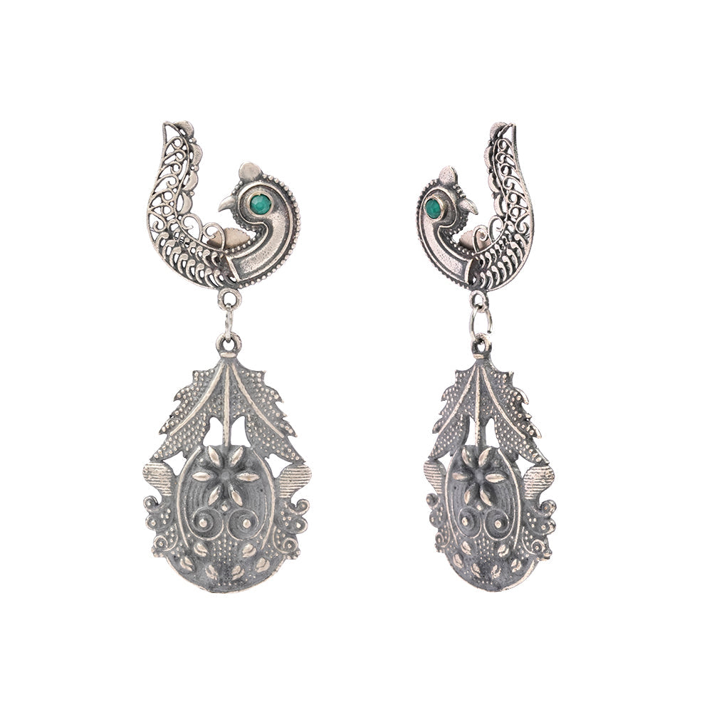 Suvarna- Silver Brass Oxidised dangler earrings