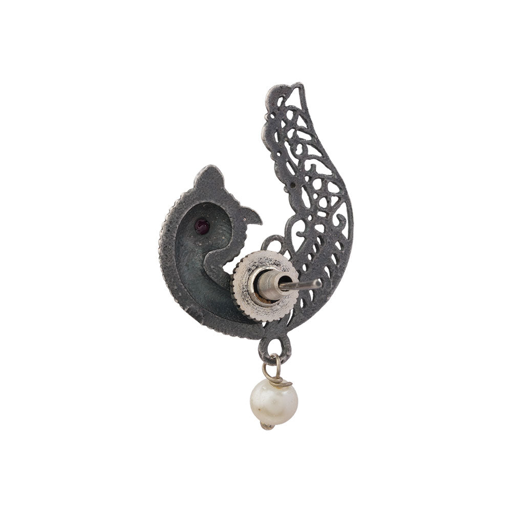 Amrapali- Antique polish Brass Studs with hanging Pearl Earrings