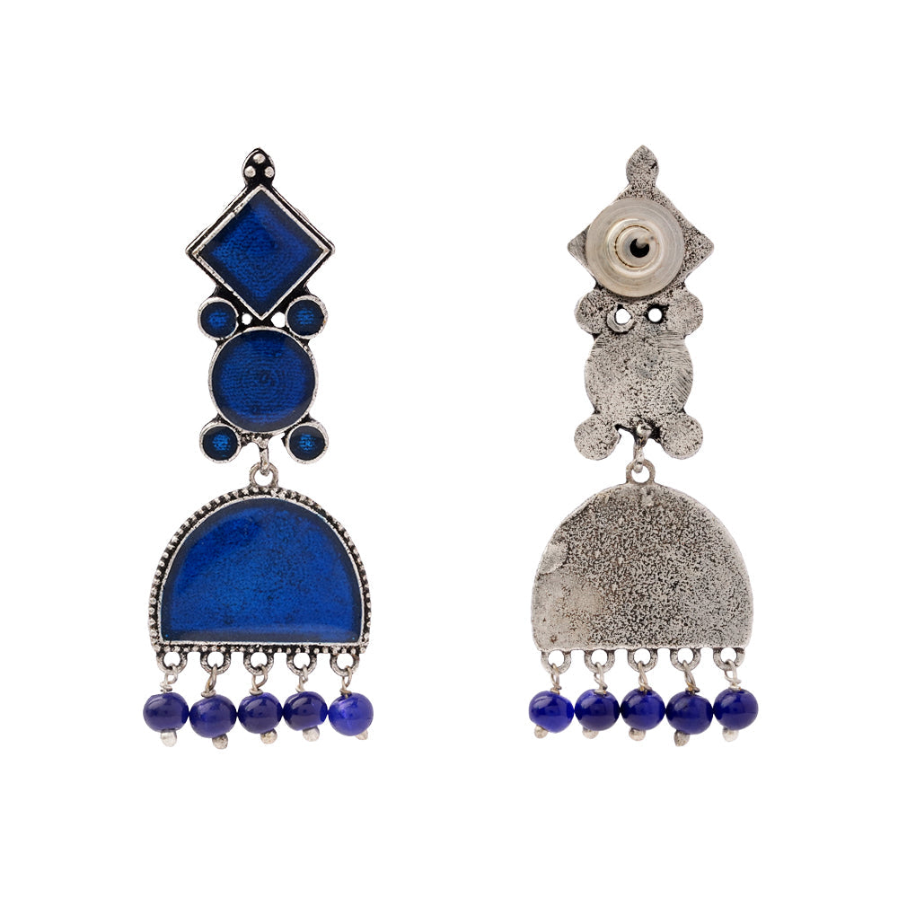 Aakar- Silver Brass stone studded dangler earrungs (Blue)