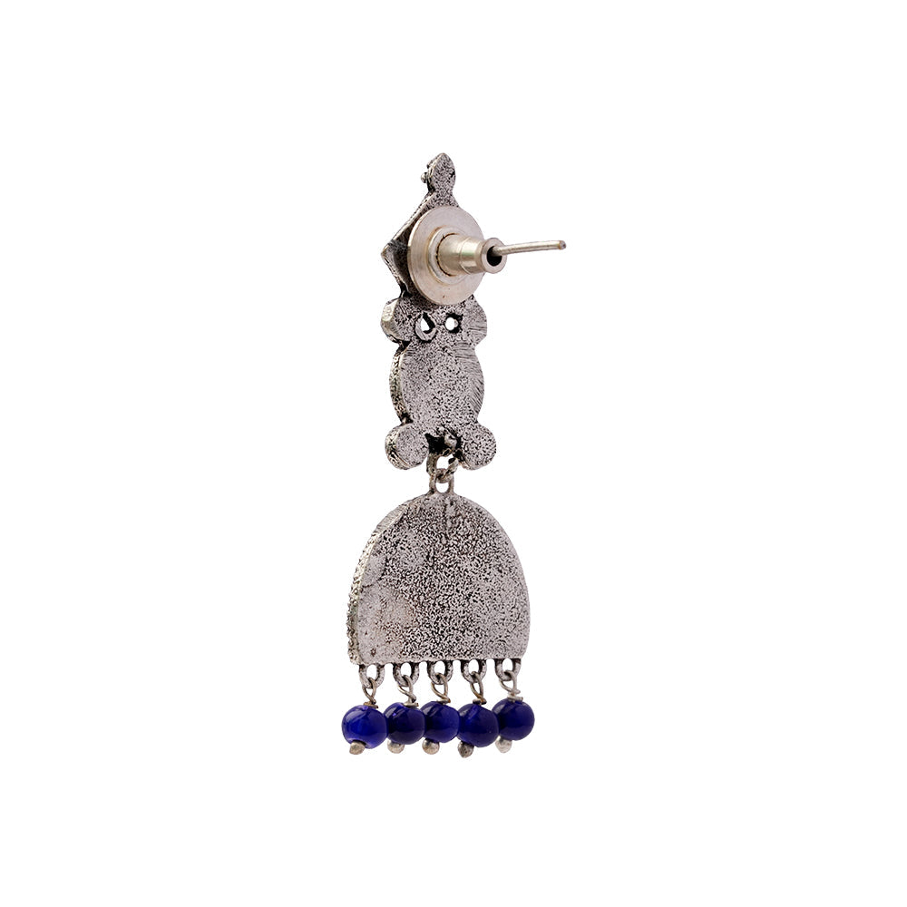 Aakar- Silver Brass stone studded dangler earrungs (Blue)