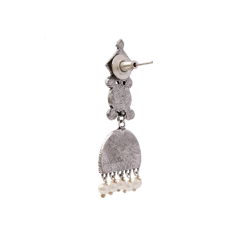 Aakar- Silver Brass stone studded dangler earrungs (Blue)