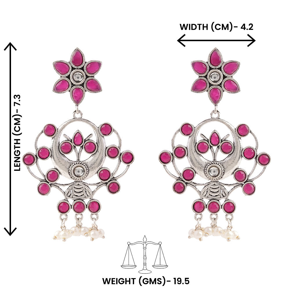 Dhaval- Silver Brass Oxidised dangler earrings(Red)