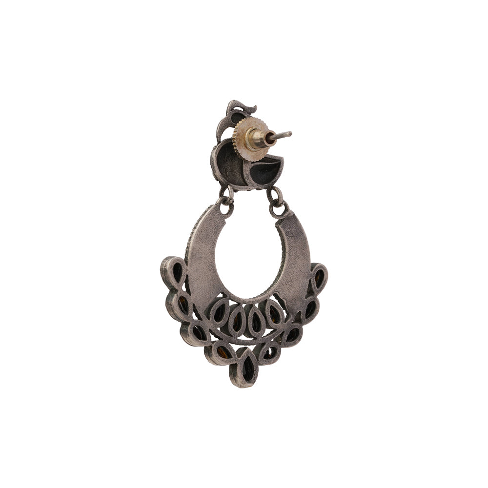 Black Stone Studded Peacock Brass Earrings
