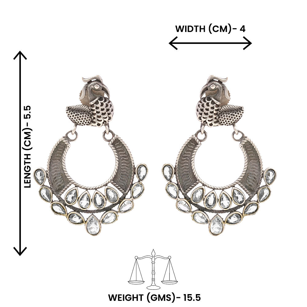 ManikMor- Silver Brass Oxidised dangler earrings(white)