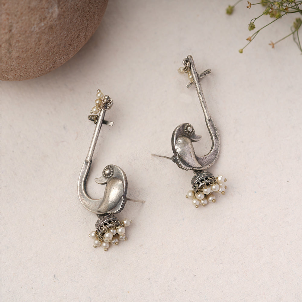 Kalashree- Silver Brass oxidised dangler earrings