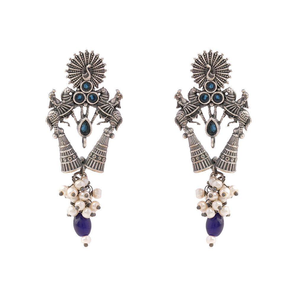Ashwrohi- Silver Brass Pearl dangler earrings