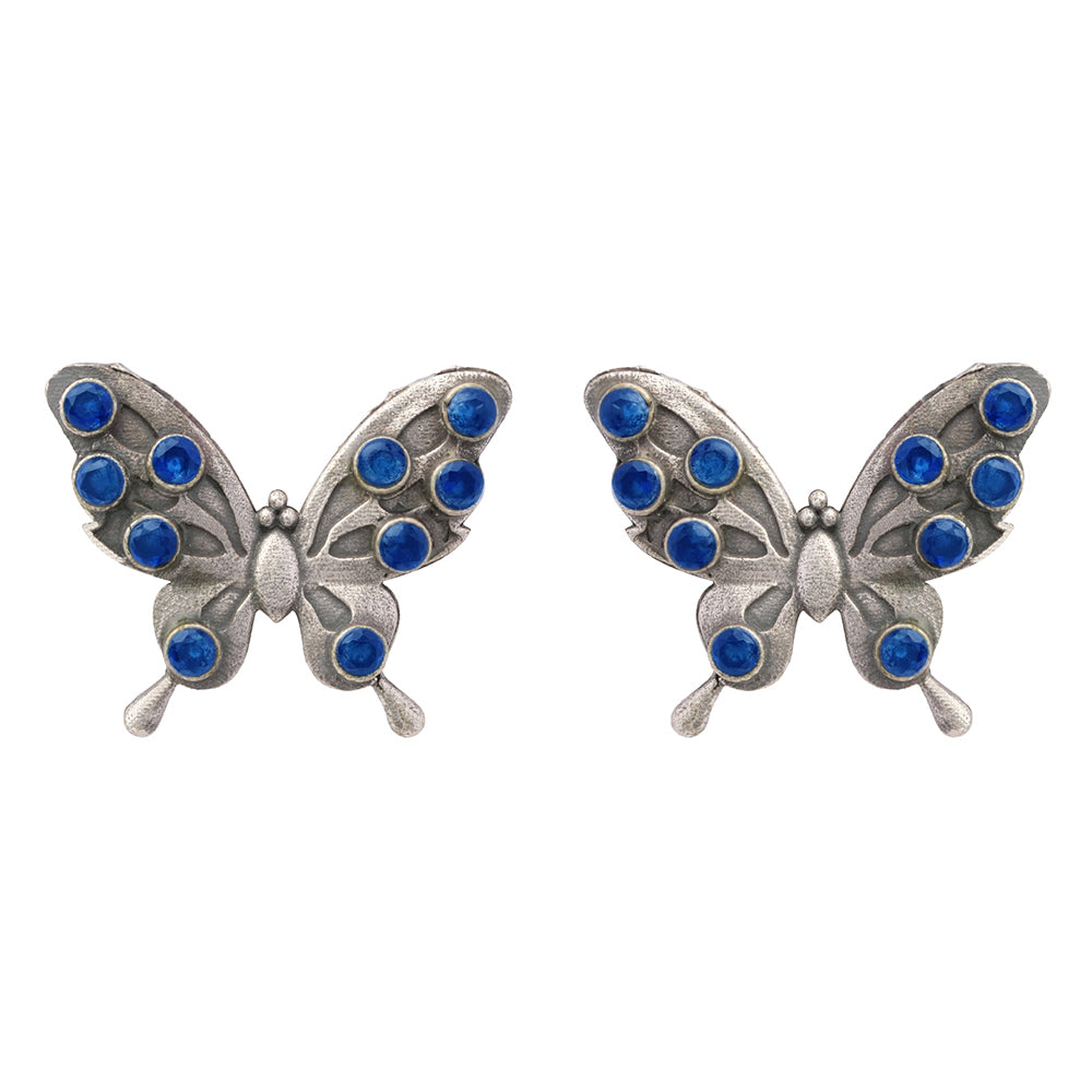 Titli- Silver oxidised stone studded stud earrings
