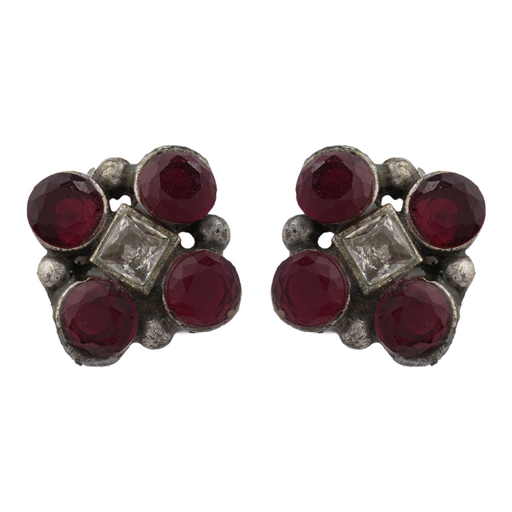 Raktika- Silver Brass Stone Studded Stud Earrings