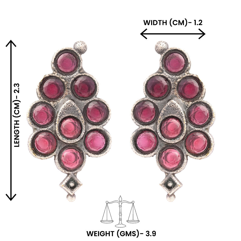 Kumkum- Silver Brass Oxidised Stud Earrings