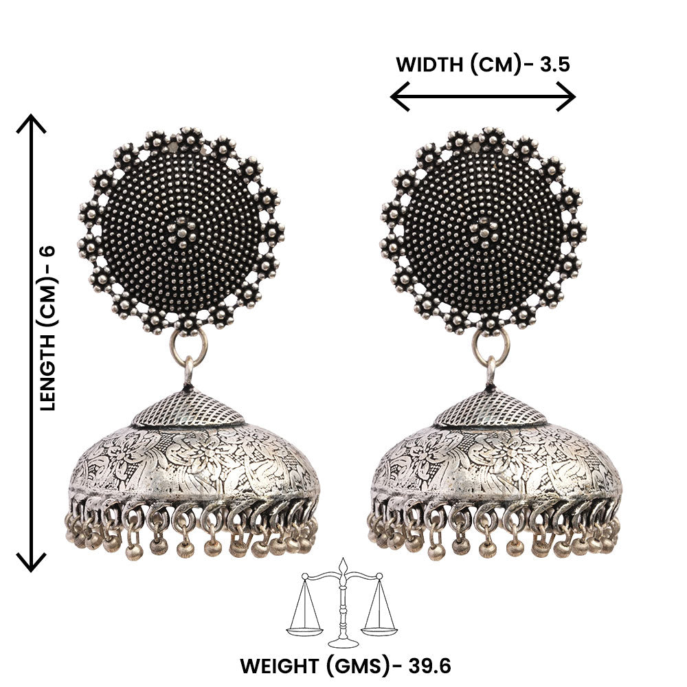 Zeenat- Silver oxidised brass jhumka earrings