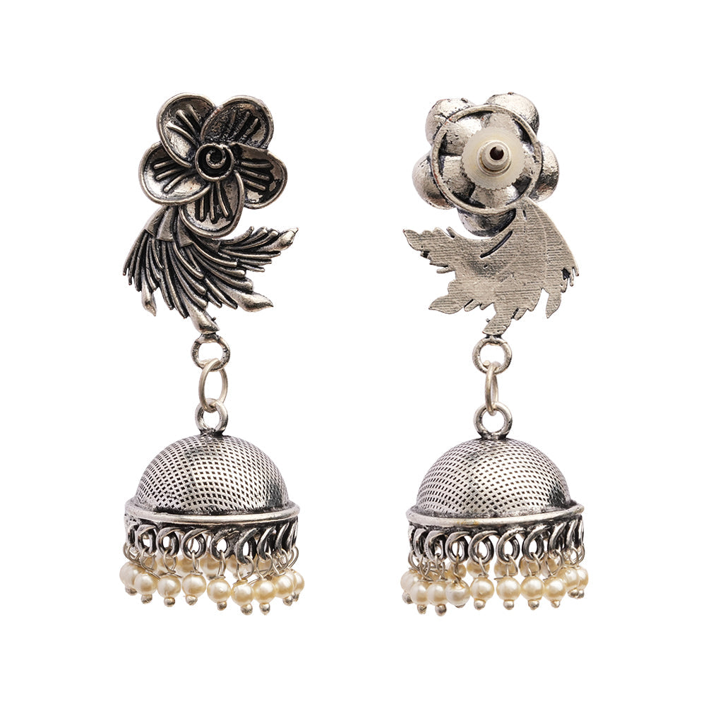 Muktika- Silver Brass Pearl dangler earrings