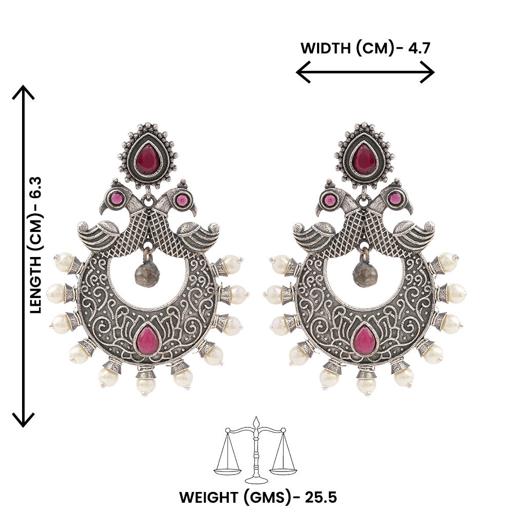 DwiMayura- Silver Brass Oxidised dangler earrings