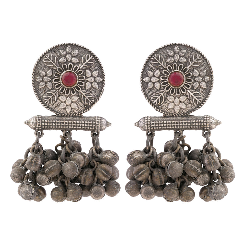 ShahiFarmaan- Silver Brass ghunghroo dangler earrings