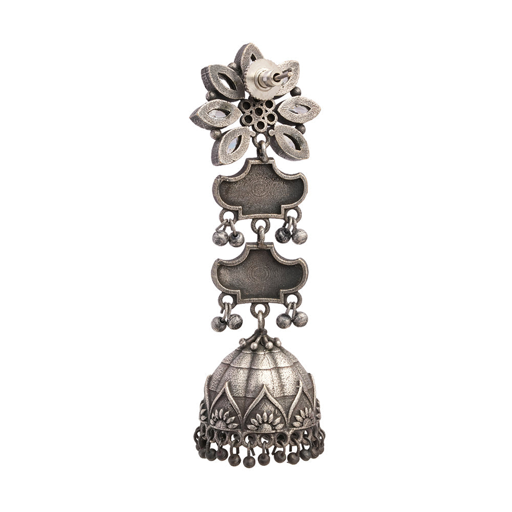 Kundanika- Silver Brass oxidised dangler earrings