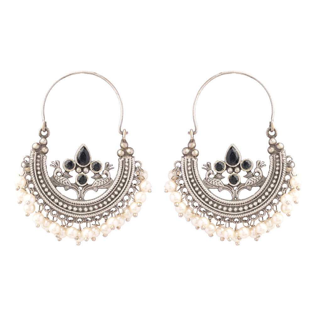 Suvarna- Silver Brass Oxidised dangler earrings