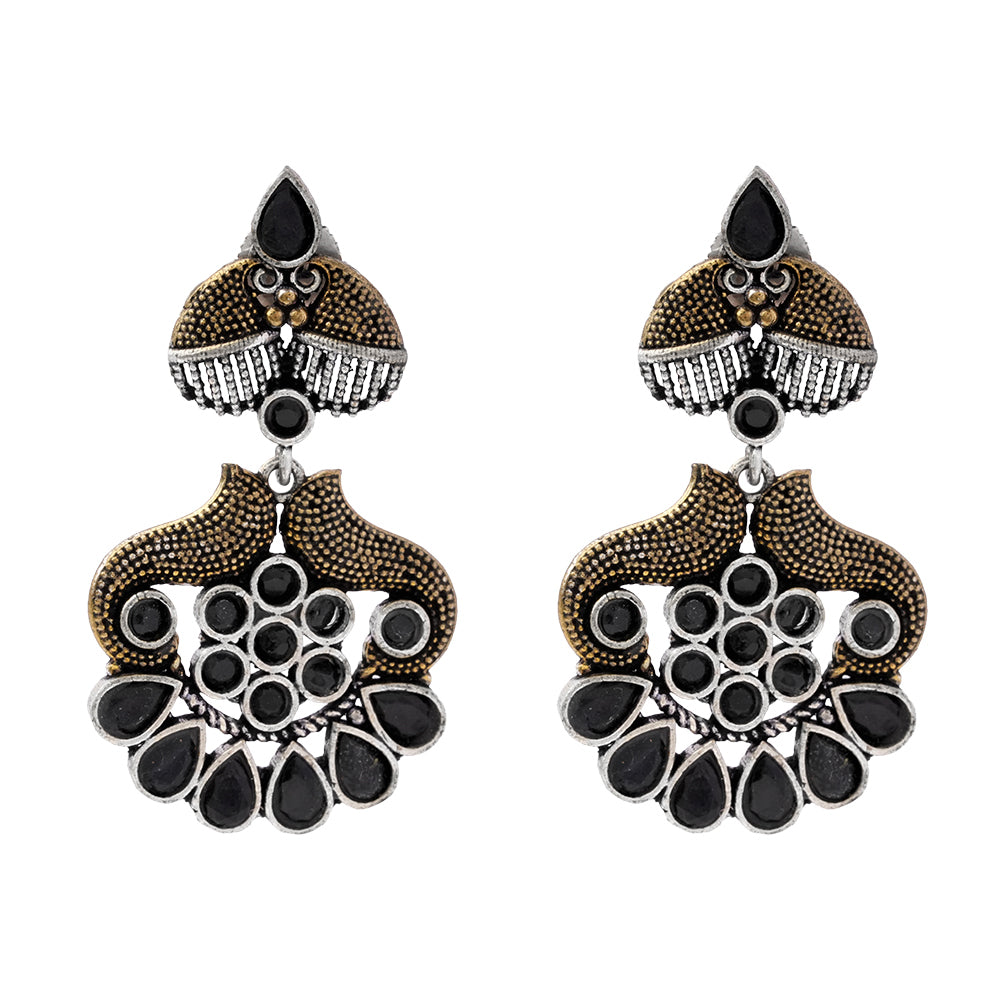 ChandVrit- Silver Brass Oxidised dangler earrings