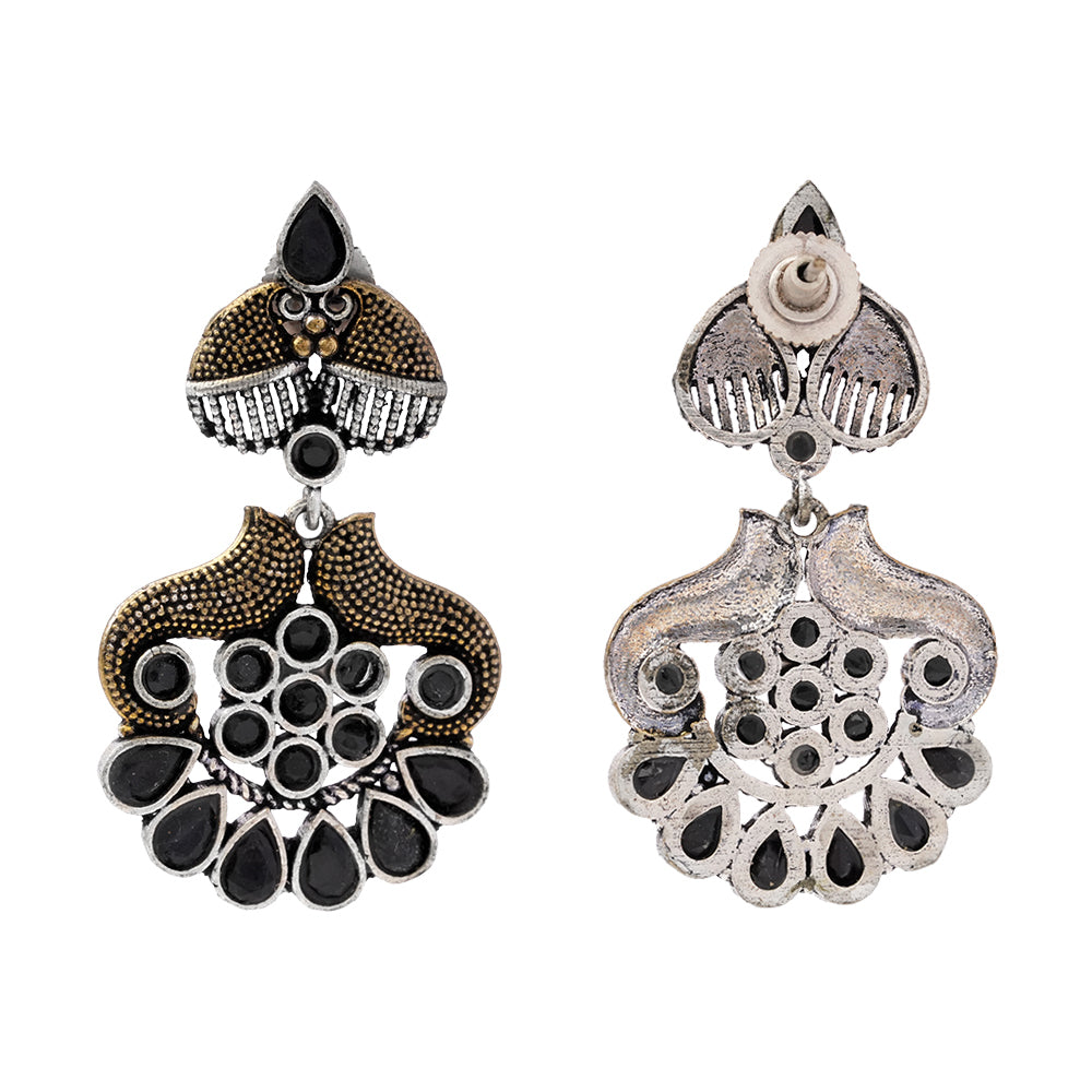 ChandVrit- Silver Brass Oxidised dangler earrings