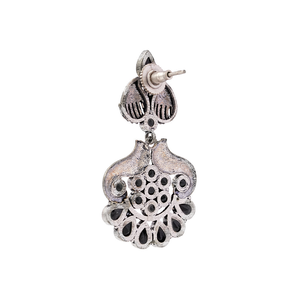 ChandVrit- Silver Brass Oxidised dangler earrings
