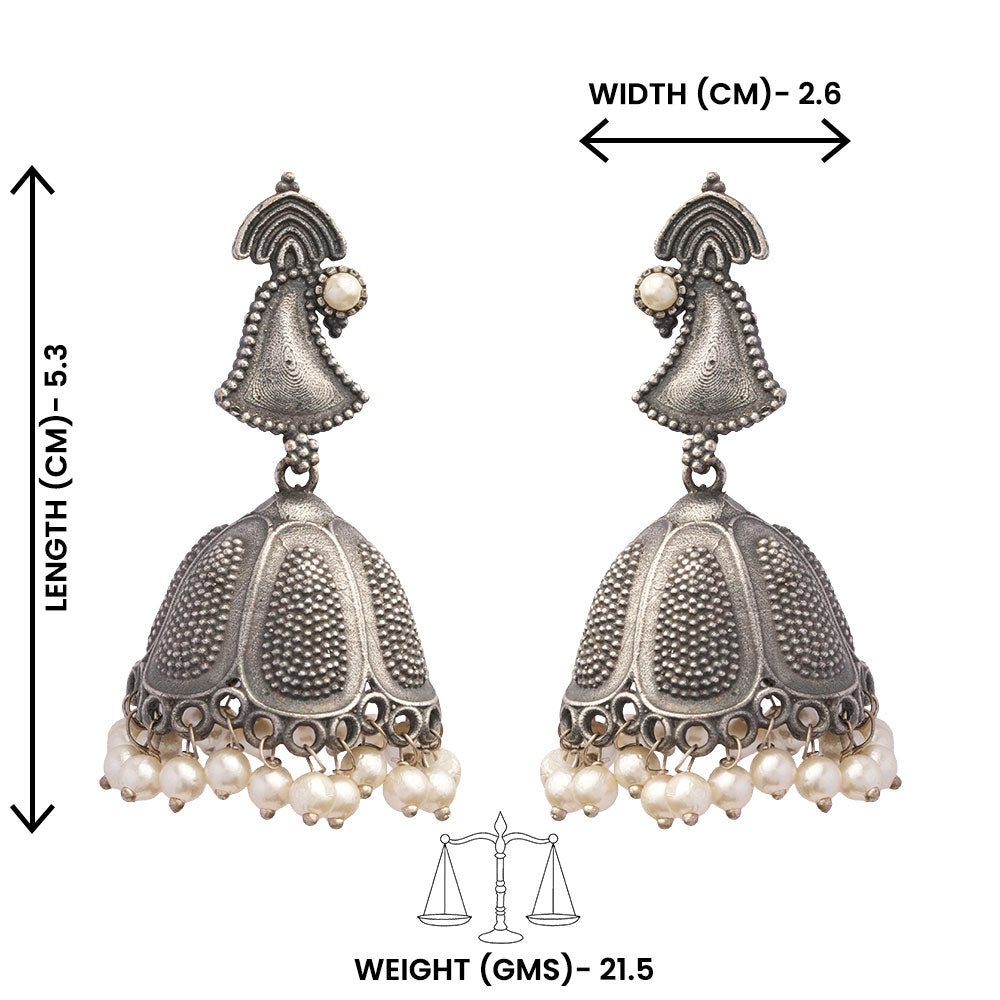 NeelKanthi- Silver Brass Pearl jhumka earrings