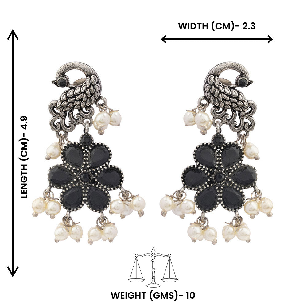 MayurPushp- Silver Brass Pearl dangler earrings