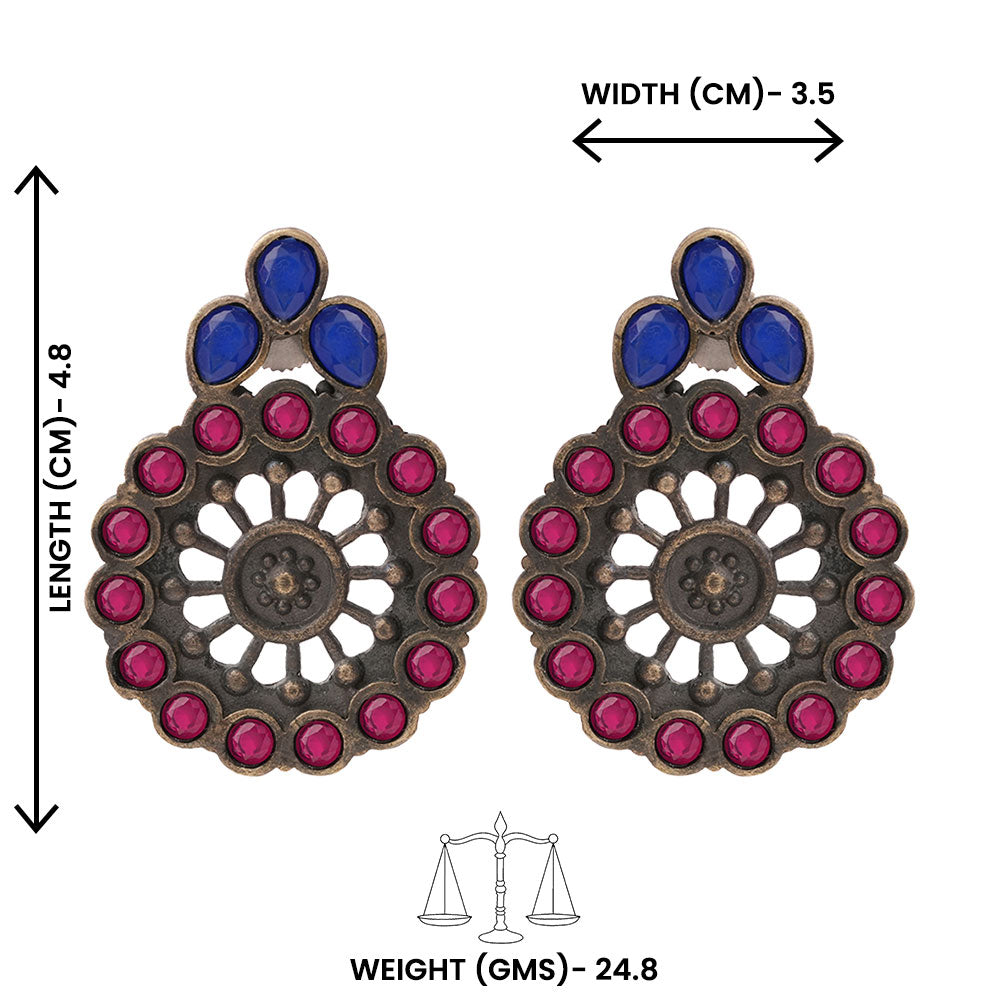 Gulabika- Silver Brass Stone-Studded Stud Earrings(Pink)