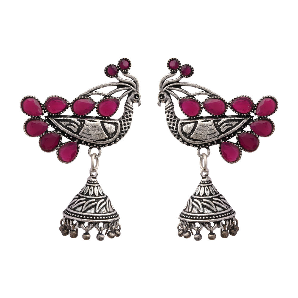 ChandMor- Silver Brass Pearl jhumka earrings (Peacock)