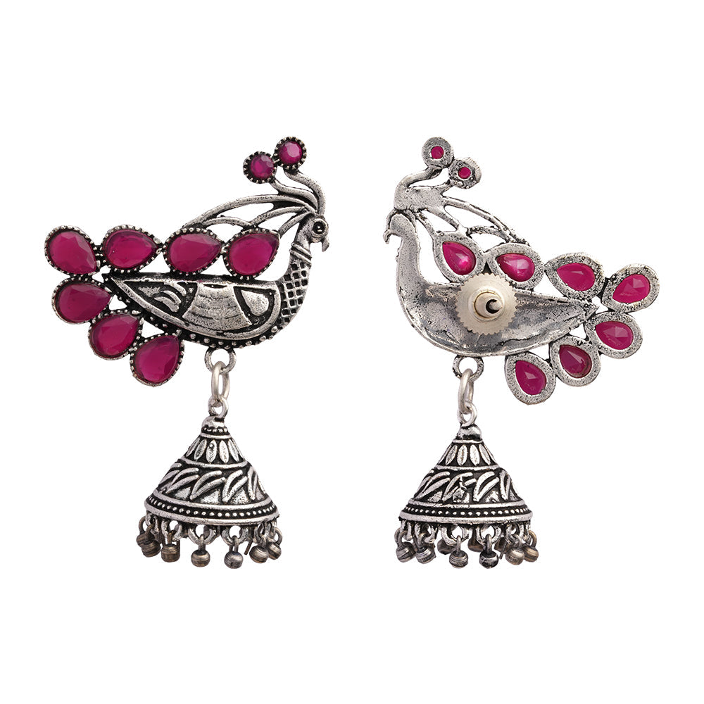 ChandMor- Silver Brass Pearl jhumka earrings (Peacock)