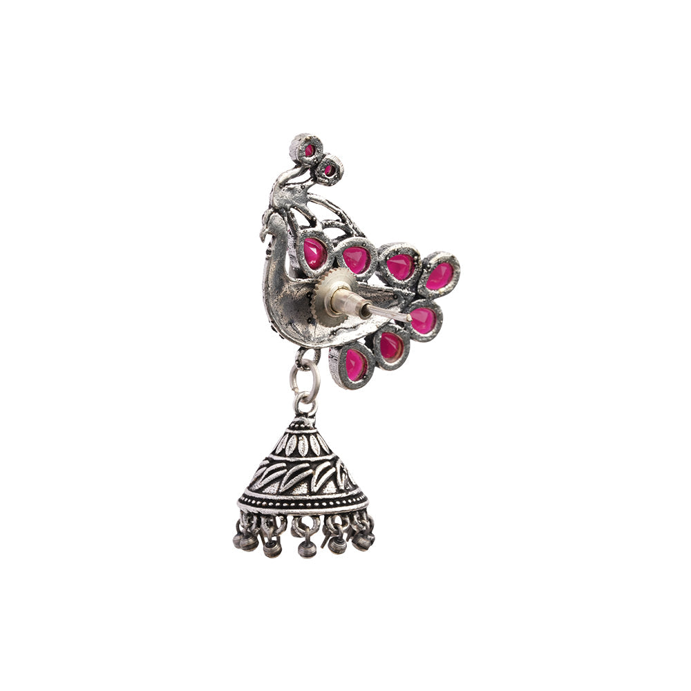 ChandMor- Silver Brass Pearl jhumka earrings (Peacock)