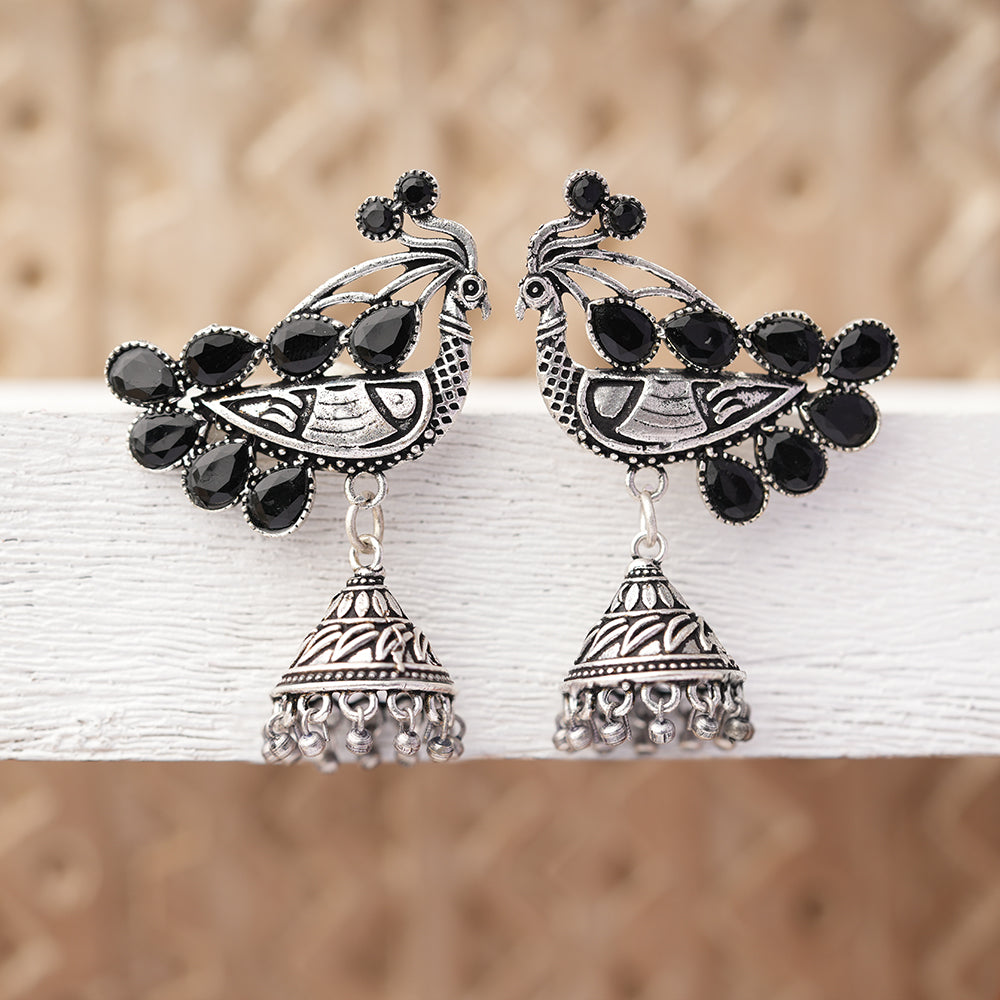 ChandMor- Silver Brass Pearl jhumka earrings (Pink)