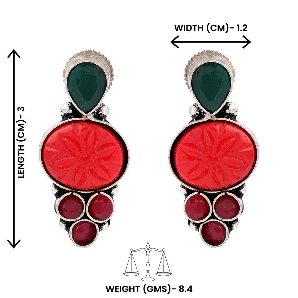 ShilpaRatna- Brass Stone-Studded stud earrings(Red)