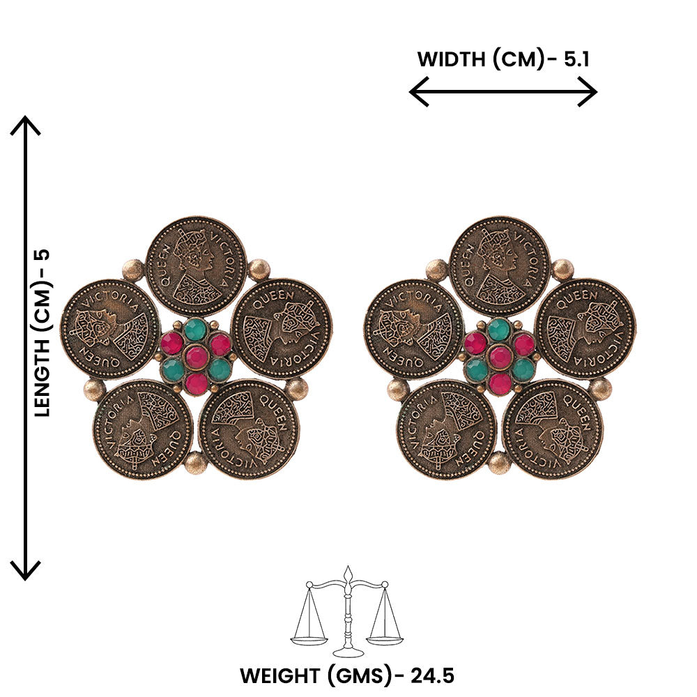 MudraPushp- Silver Brass Oxidised Stud Earrings(Multicolored)