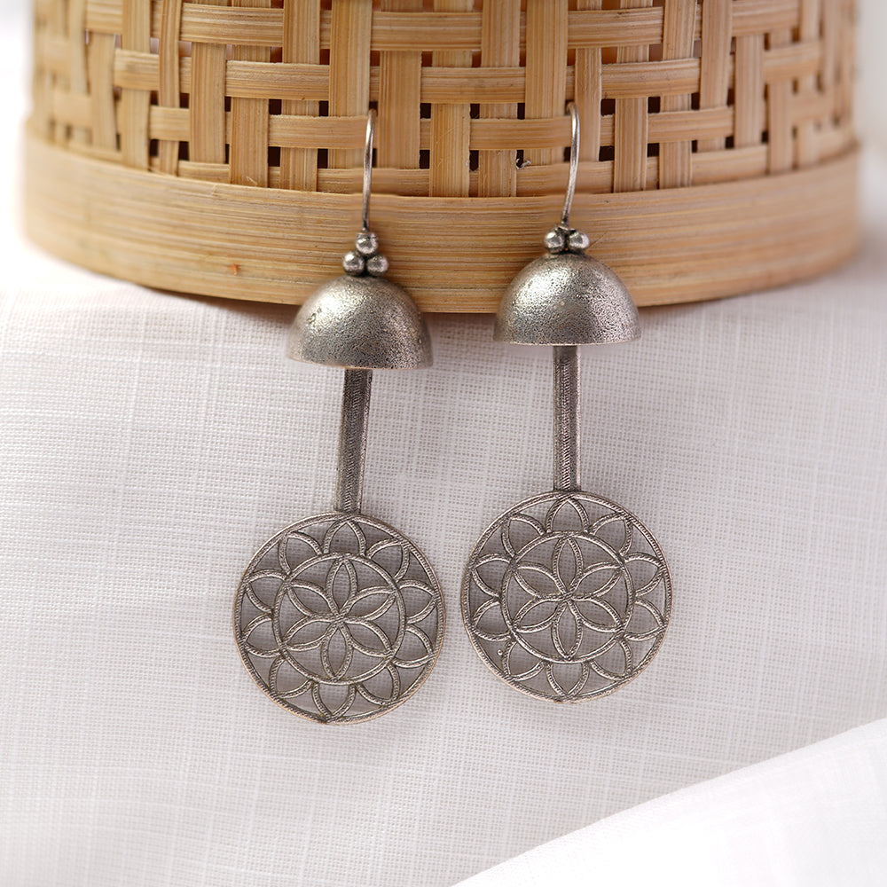 Ghantika- Silver Brass Oxidised dangler earrings