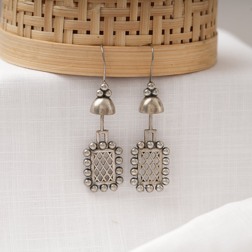 Sundari- Silver Brass Oxidised dangler earrings