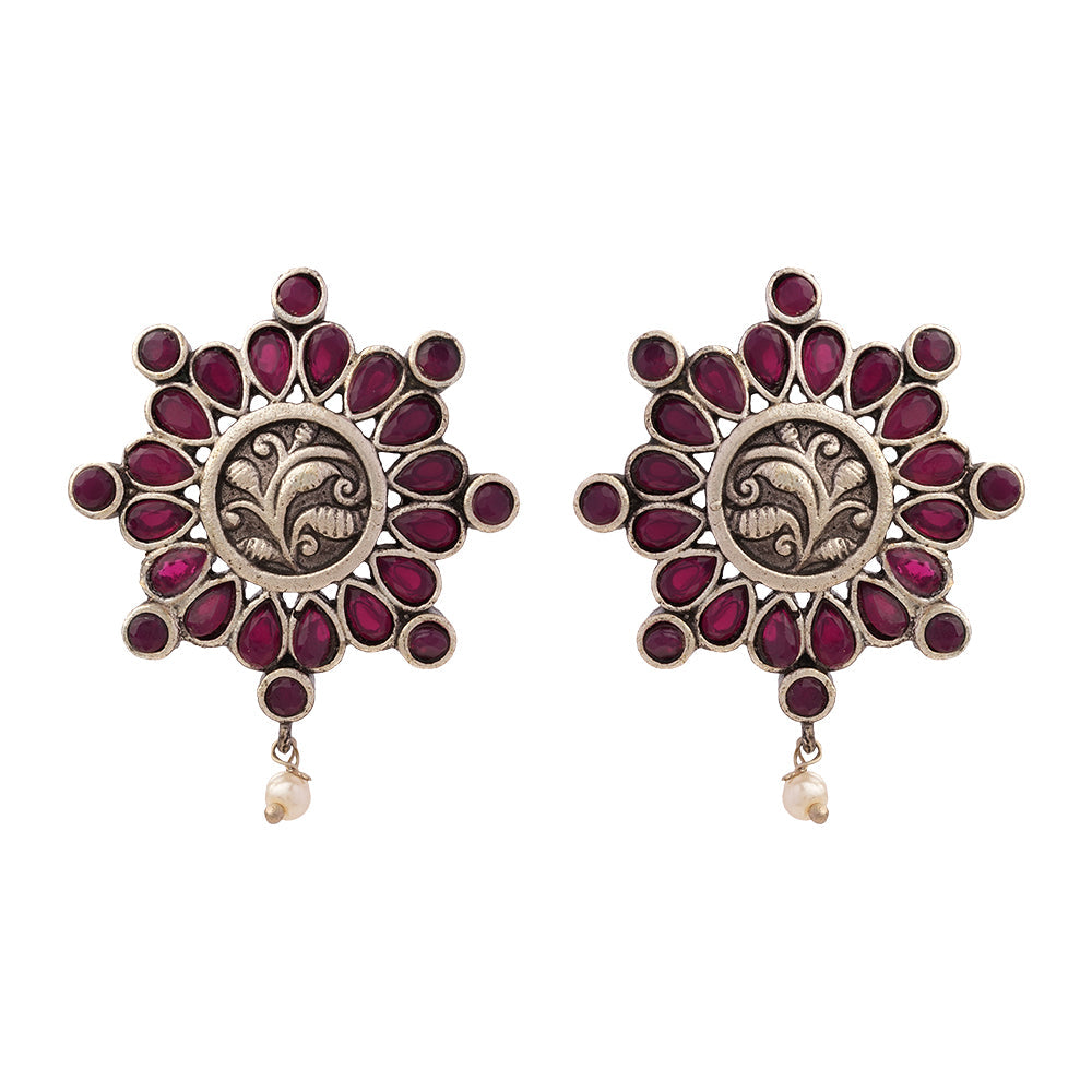 Naadini- Silver Brass Pearl dangler earrings