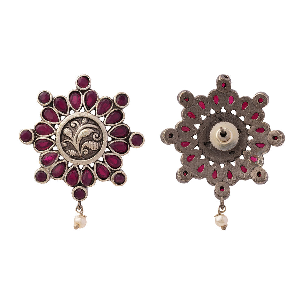 Naadini- Silver Brass Pearl dangler earrings