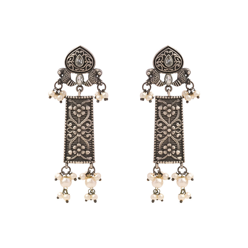 Aamulya- Silver Brass Pearl dangler earrings