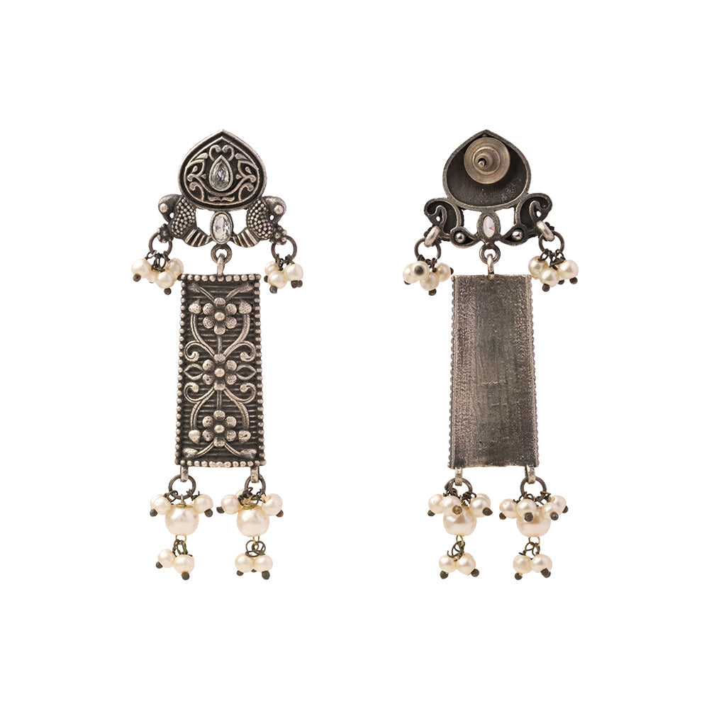 Aamulya- Silver Brass Pearl dangler earrings