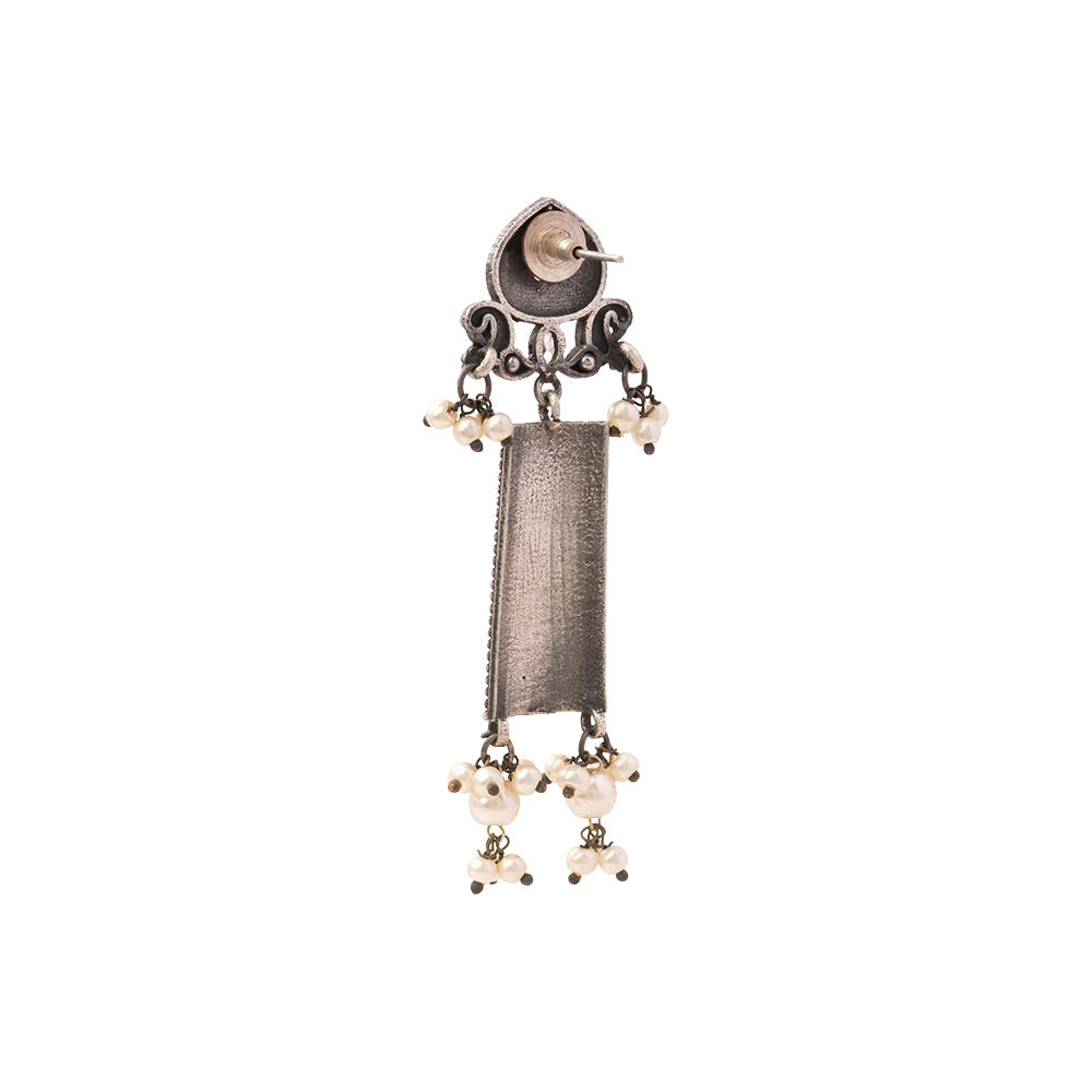 Aamulya- Silver Brass Pearl dangler earrings