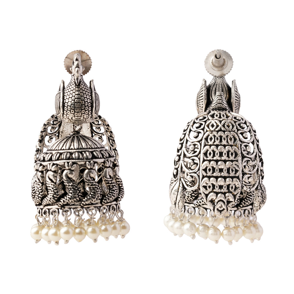 MorLekha- Silver Brass Oxidised Jhumka earrings