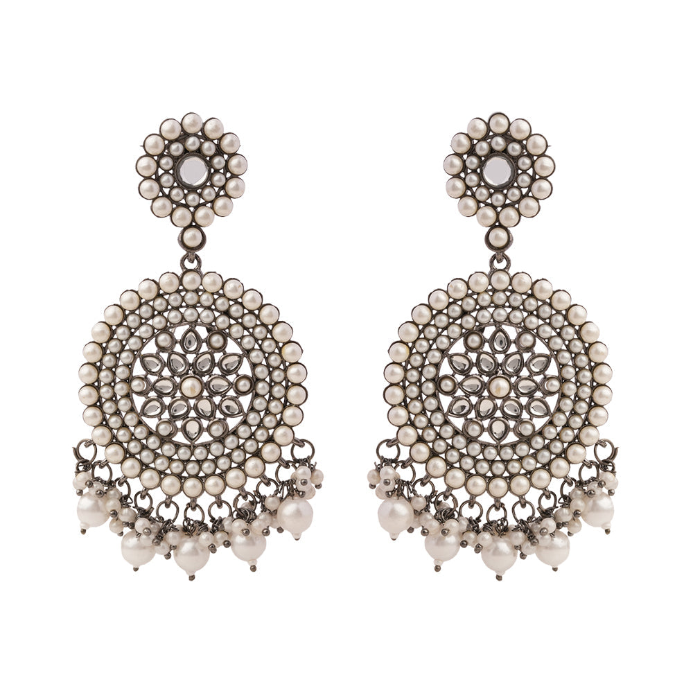 Mukta- Silver Brass Pearl dangler earrings