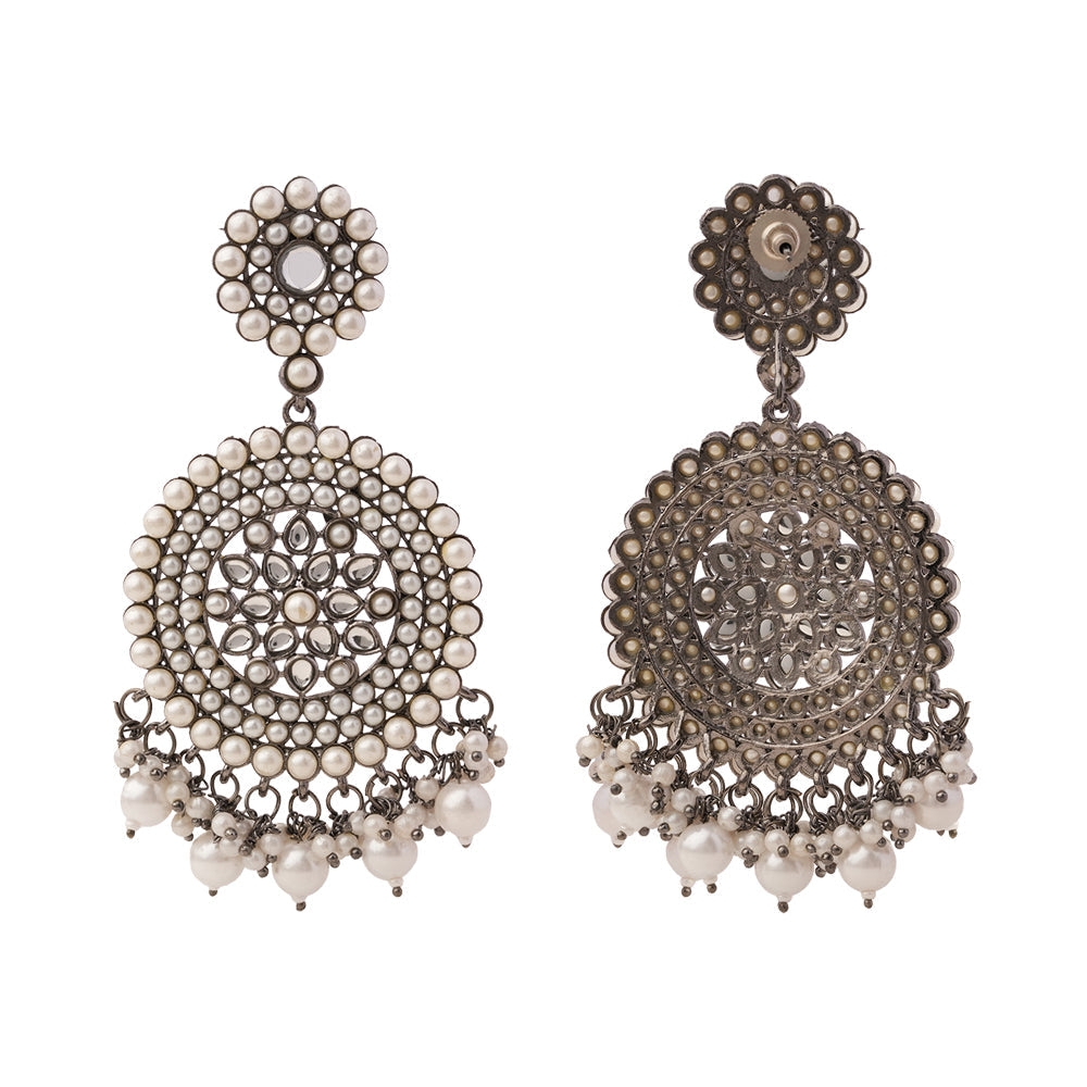 Mukta- Silver Brass Pearl dangler earrings