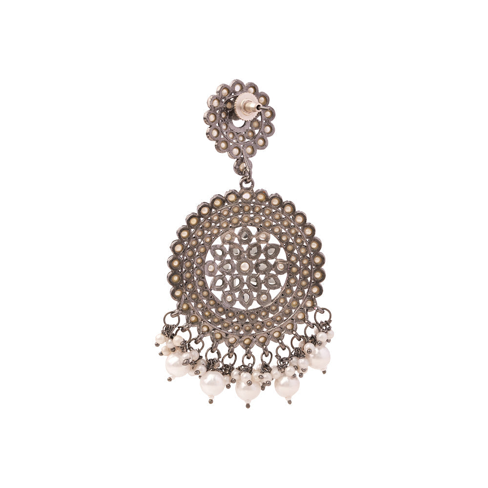 Mukta- Silver Brass Pearl dangler earrings