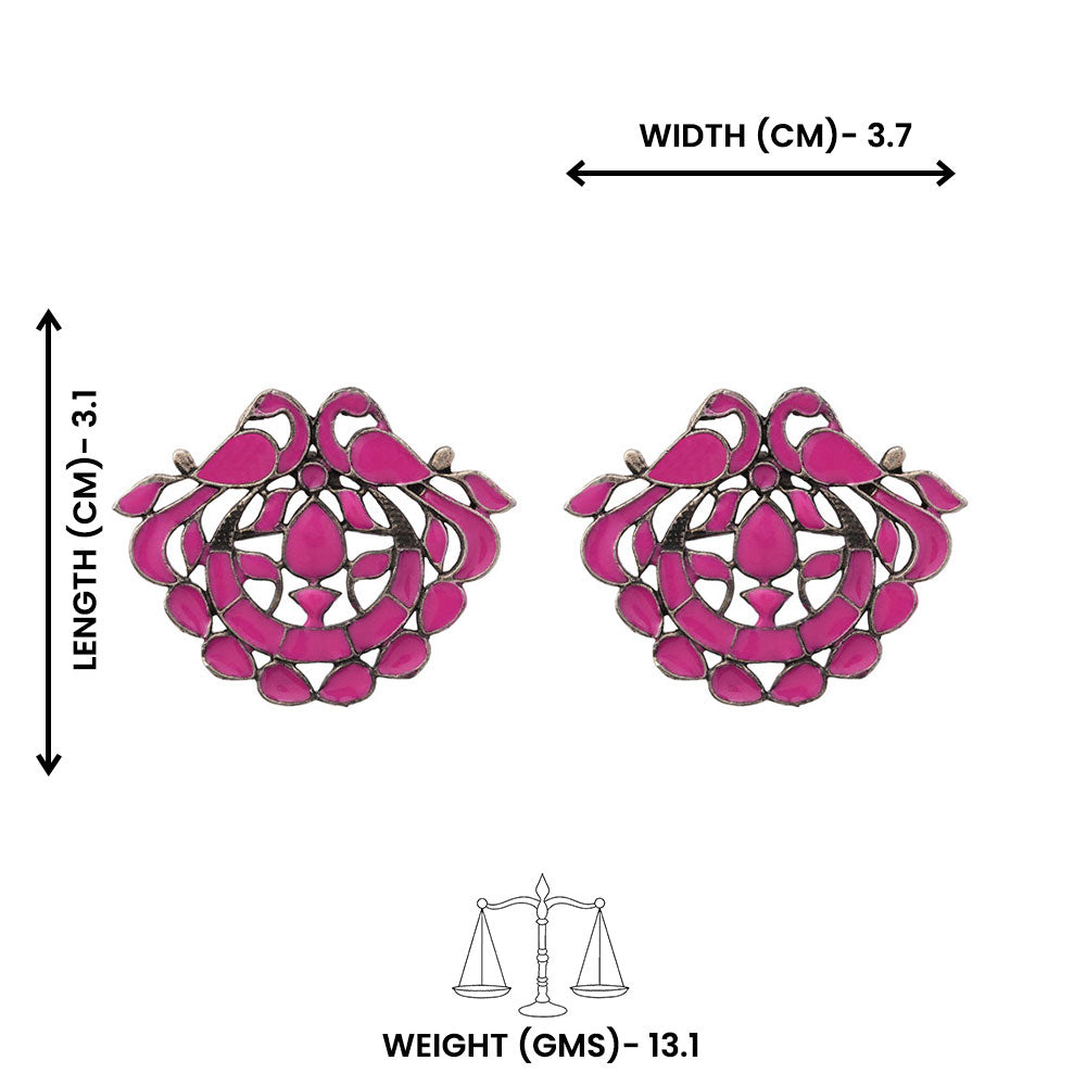Gulzar- Silver Oxidised Stone-Studded studs