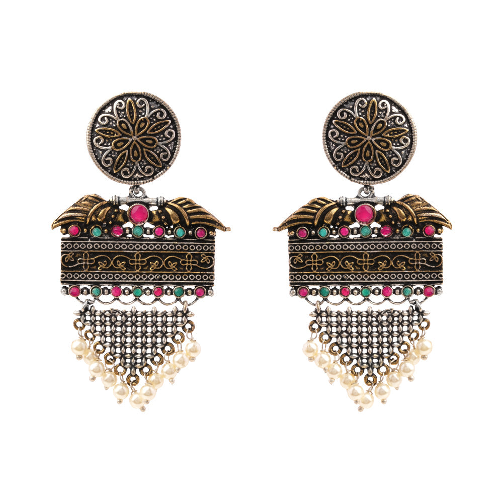 Amrita- Silver Brass Pearl dangler earrings