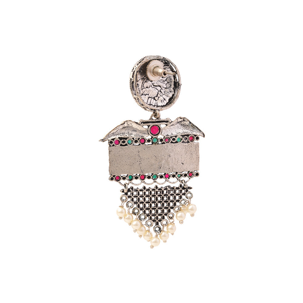 Amrita- Silver Brass Pearl dangler earrings