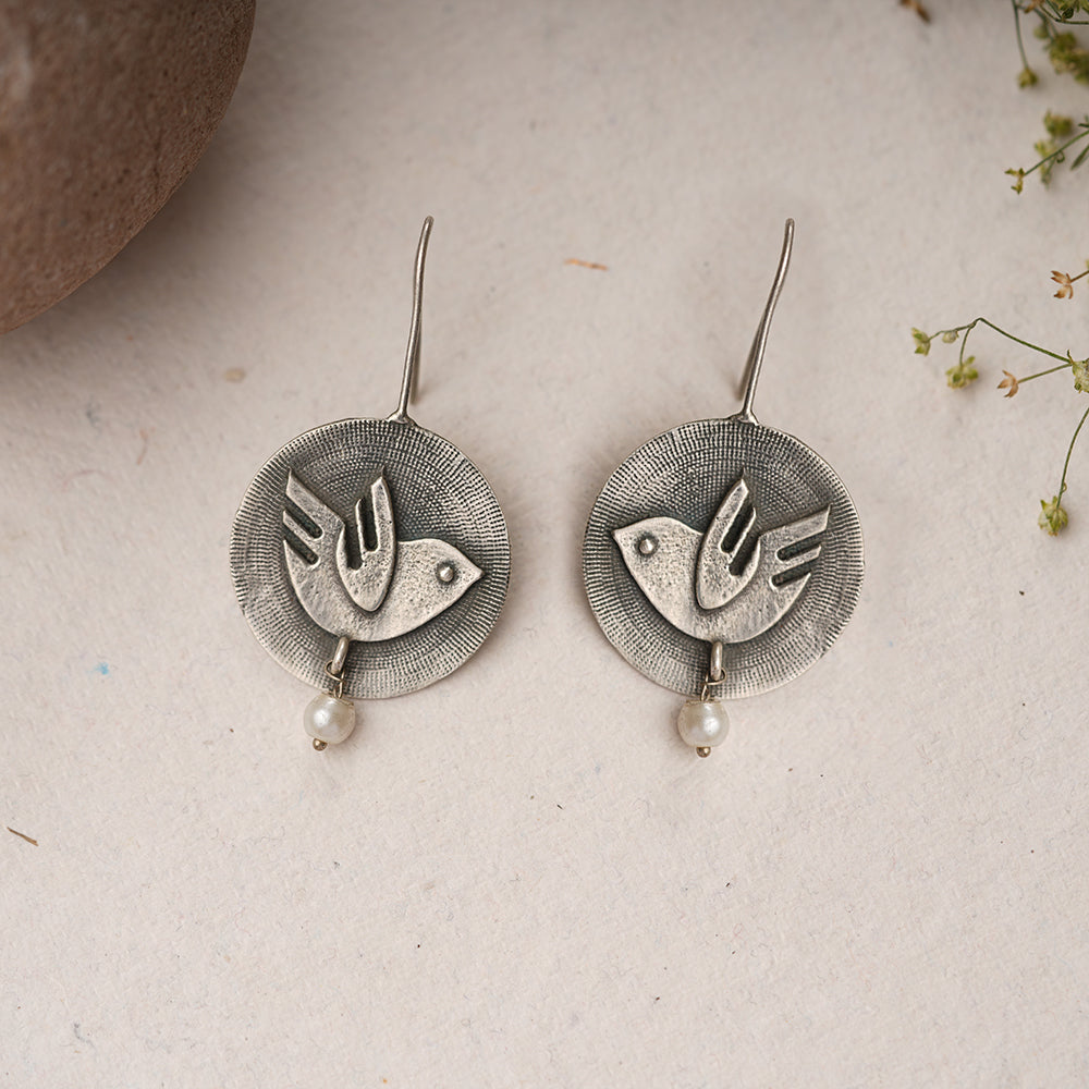 Bird Motif Oxidised Earrings