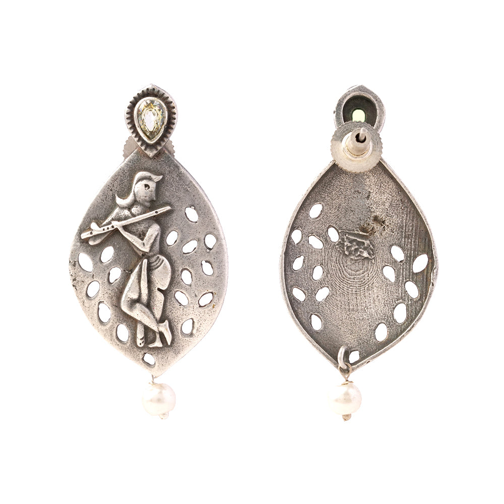 Kanha- Silver Brass Pearl dangler earrings(White)