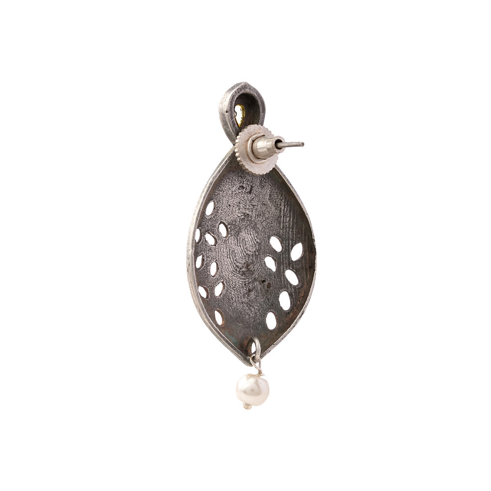 Kanha- Silver Brass Pearl dangler earrings(White)