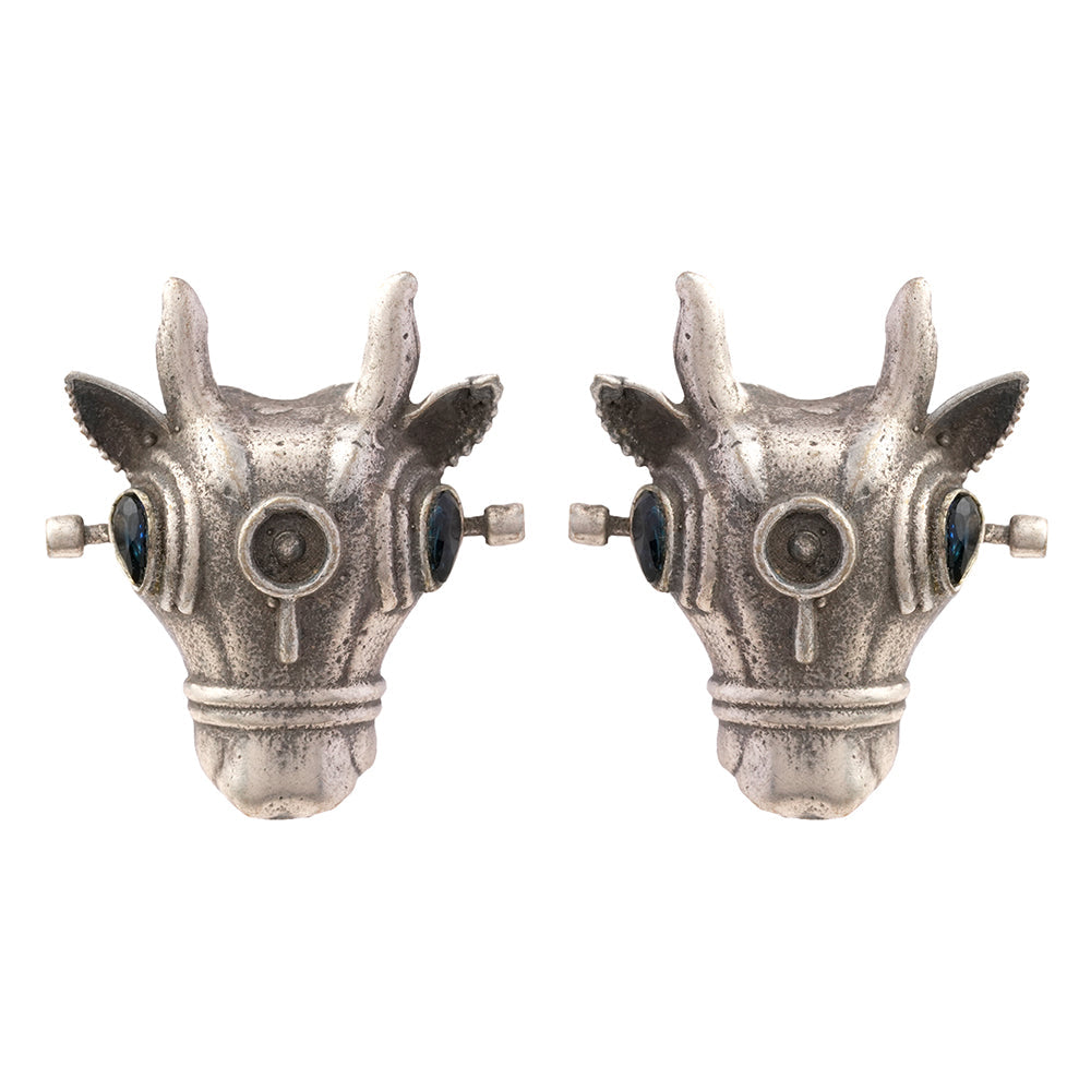 Nandi- Silver oxidised stone studded stud earrings(Blue)